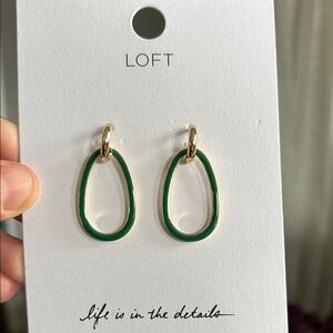 LOFT Green Enamel and Gold Hoop Drop Earrings